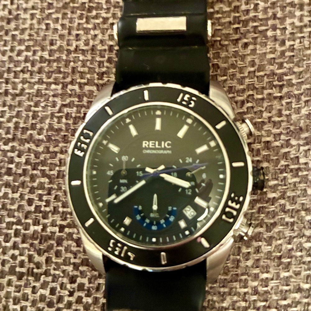 Relic Black and Silver Chronograph Watch